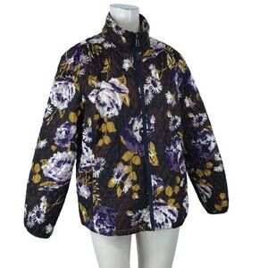 LANDS END ~ WOMENS LARGE PETITE 14-16 ~ FLORAL QUILTED FULL ZIP JACKET